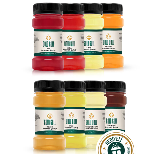 Kavun,Nar,Lime,Çilek,Ananas,Muz Beyaz Çikolata,Karamel Aromalı Kahve-Meyve Şurupları 8 x 80 Ml.