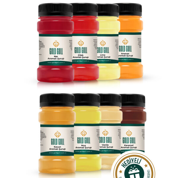 Kavun, Nar, Lime, Çilek, Ananas, Muz, Karamel, Vanilya Aromalı Kahve & Meyve Şurupları 8 x 80 Ml.