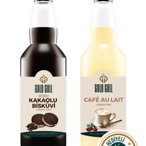 Kremalı Kakaolu Bisküvi  & Cafe Au Lait Aromalı Kahve & Meyve Şurubu 2 x 700 ml.